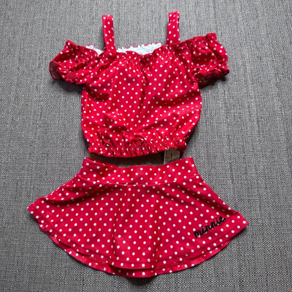 Disney Minnie Mouse Girls Red Polka Dot 2 Piece Swimsuit Set with Ears Size 2T